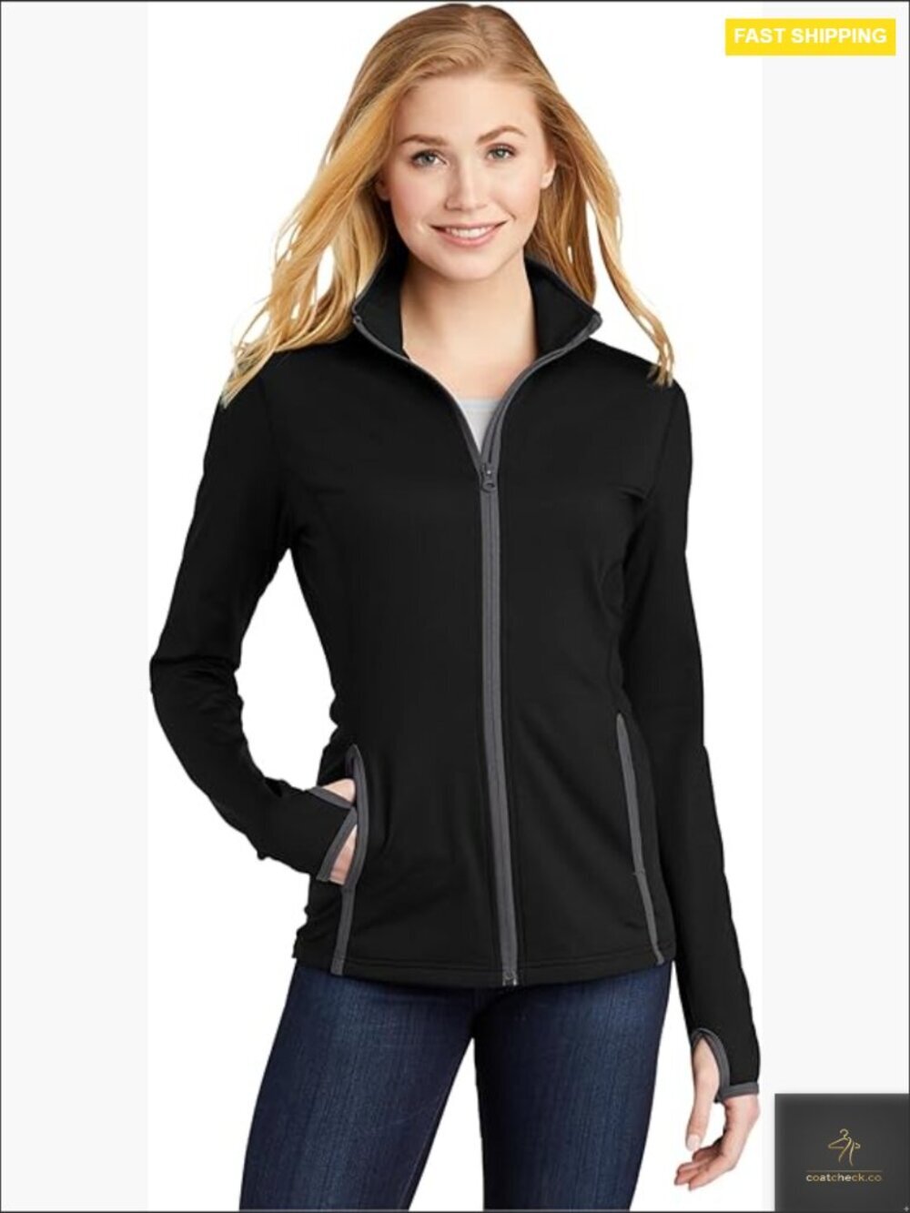 Full Zip Jacket Stretch Contrast Athletic Performance Activewear Women's Track
